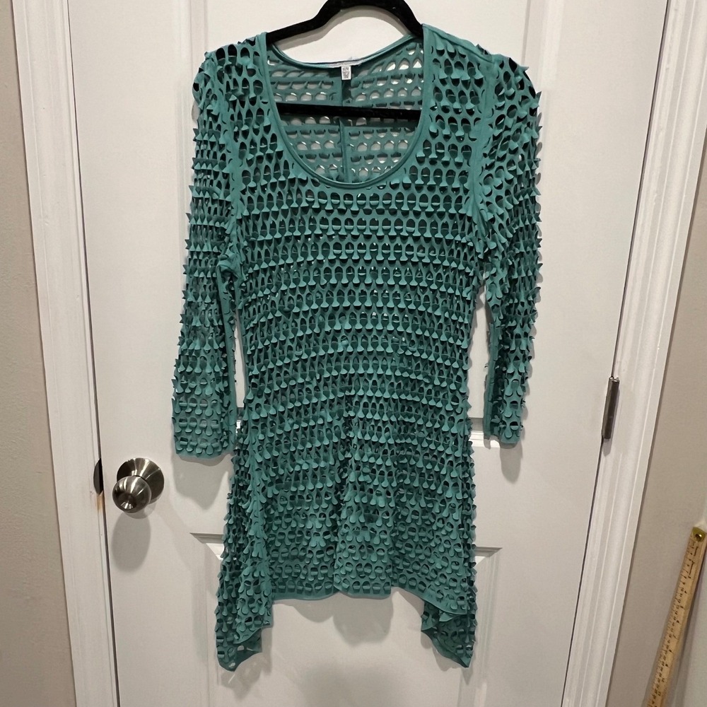 Linea Domani Teal Cutout Long‎ Sleeve Tunic Top M M